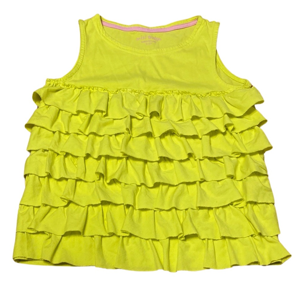 Mini Boden Girls Size 11-12 Years Neon Yellow Tiered Ruffle Sleeveless Tank Top